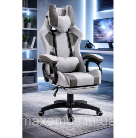 Кресло геймерское из ткани с подставкой для ног B 1 4 6 компьютерное кресло для геймера серое Мостиска