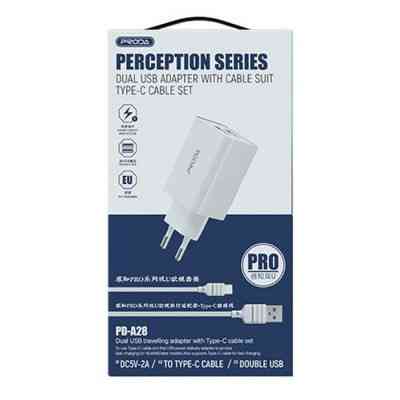 Зарядное устройство Proda PD-A28i 2хUSB 2.4A + USB Ligthtning 1.0m (PD-A28i-WH) Винница