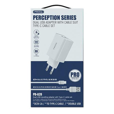 Зарядное устройство Proda PD-A28i 2хUSB 2.4A + USB Ligthtning 1.0m (PD-A28i-WH) Винница - изображение 4