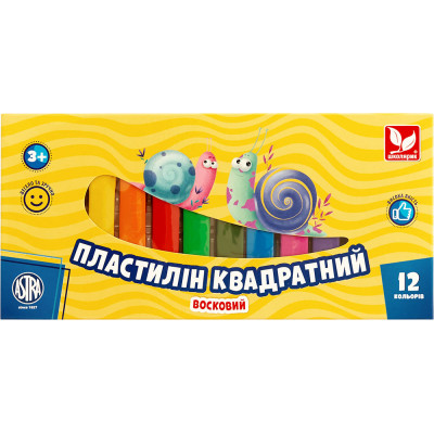 Пластилін Школярик Восковий Квадратний 12 кольорів 230 г (83813908-UA) Вінниця - фото 1