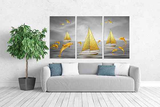 Модульная картина в гостиную / спальню   Морські кораблики      ART-152_3A 70х130 см Киев