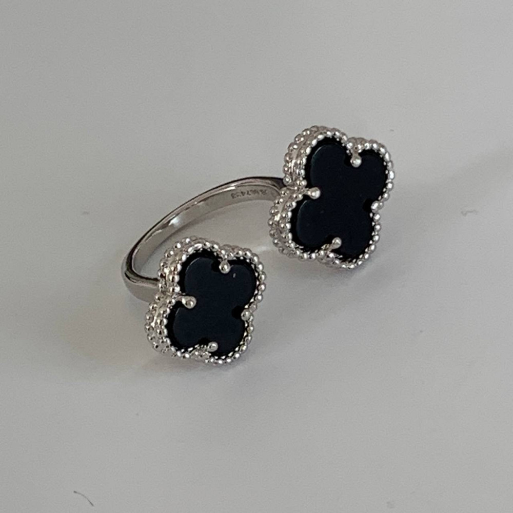 Van Cleef кольцо посеребрение / двойное кольцо клевер черное покрытие серебро 925 Одесса - изображение 3