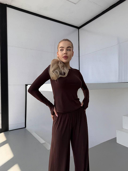 Жіночий прогулянковий костюм-двійка турецький віскоза Шоколад Одеса - фото 3