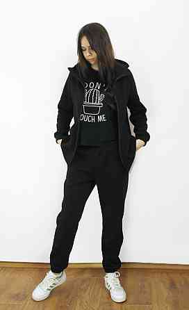 Костюм женский теплый спортивный на флисе кофта на змейке Черный 46/48 Харьков