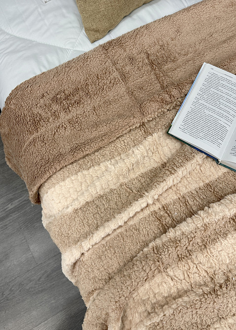 Плед 200х230 см (+-10см) Рогожка на овчині "Тедді" колір бежевий (87-295) Київ - фото 2