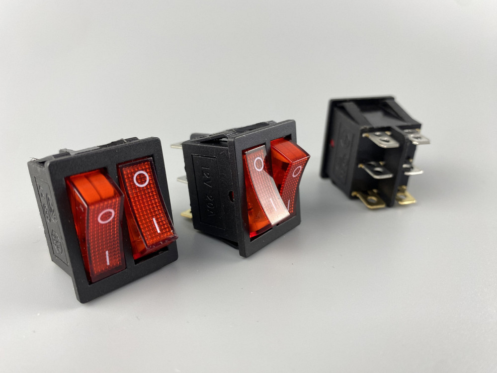 Перемикач червоний дві клавіші, ON-OFF, з LED-підсвіткою 12 V, 21.5 ммх26 мм, 6 ніжки Мукачево - фото 10