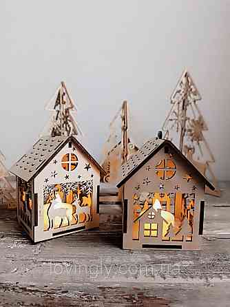 Набір підвісок будиночків з LED свічками 13 см. Ірпінь