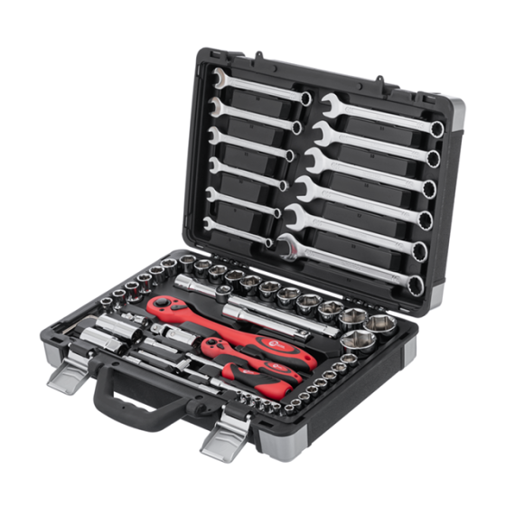 Набір інструментів, проф., 1/2" + 1/4", 61 од., головки: 4-32 мм, ключі: 8-19 мм, кейс INTERTOOL ET-6061 Київ