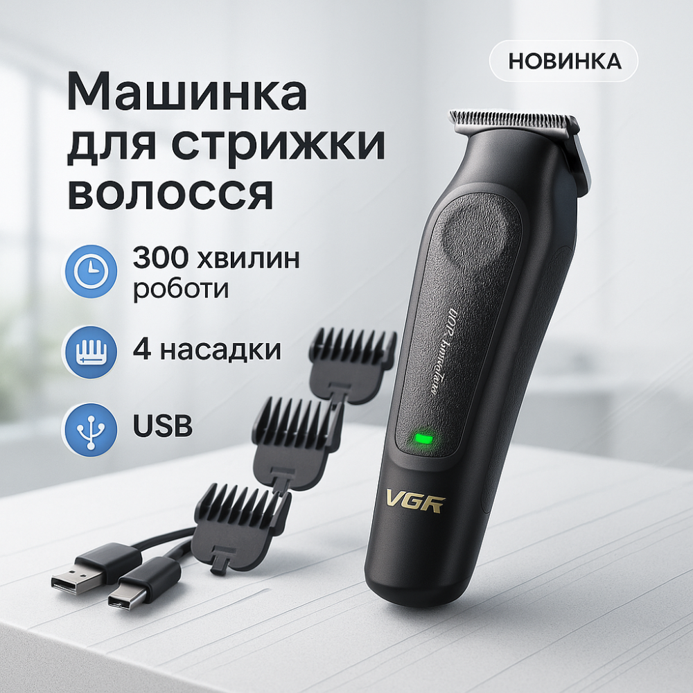 Малошумная машинка для стрижки волос VGR V-995, Профессиональная машинка для стрижки головы OI-41 Львов - изображение 14