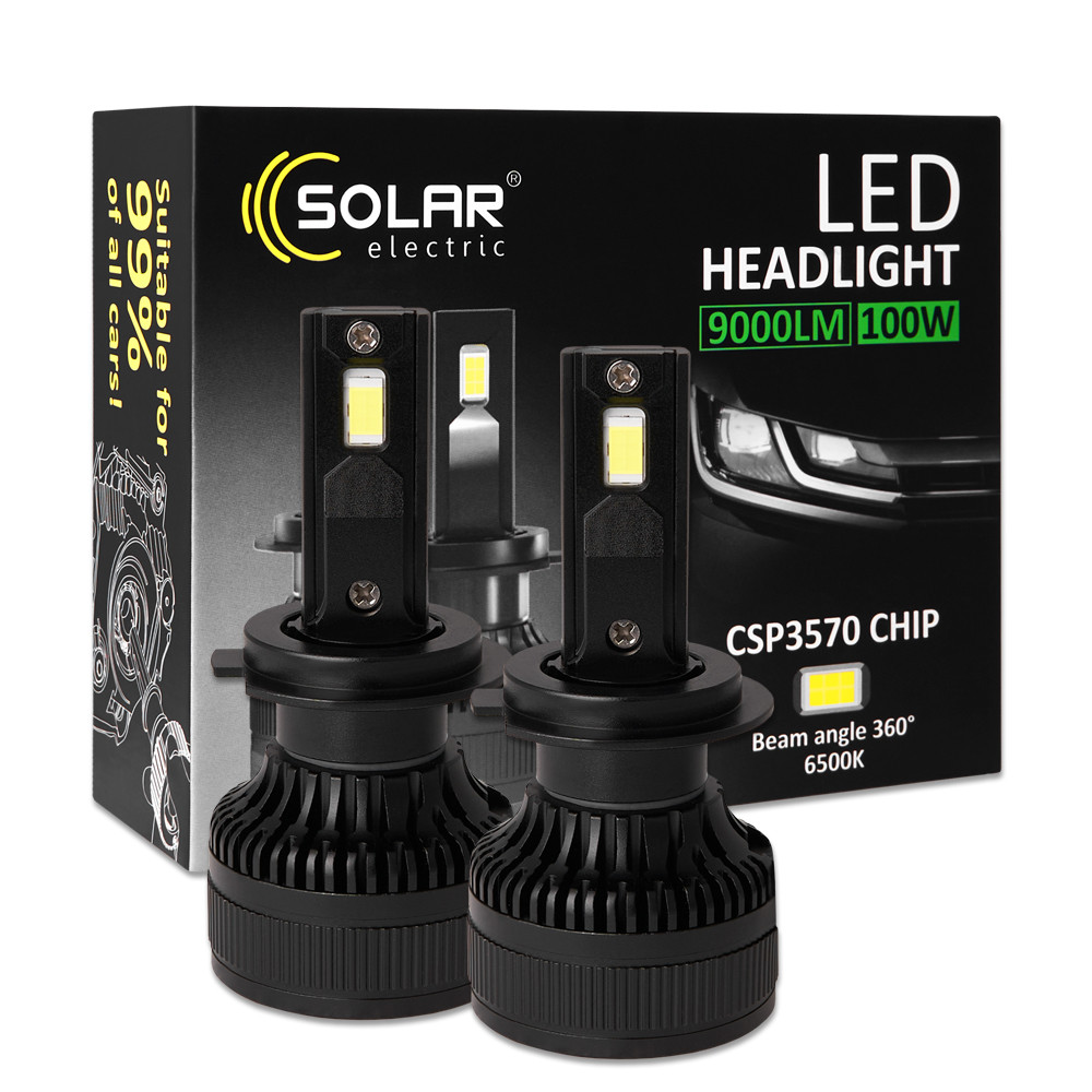 Автолампа Solar LED H7 12/24V 100W 9000Lm 6500K CSP3570 2шт Львів - фото 1