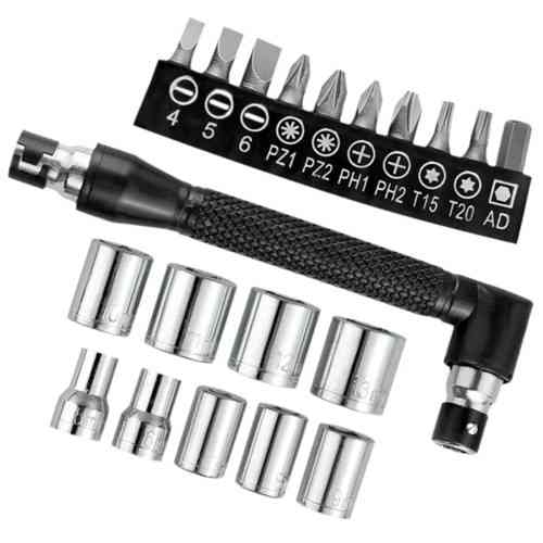 Ключ кутовий торцевий L-подібний 1/4 з 10 бітами та 9 торцевими головками, набір інструментів, металевий Київ