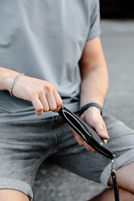 Чоловічий клатч-гаманець із натуральної зернистої шкіри SKILL Trampl (Чорний) Суми - фото 8