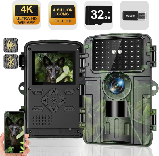 Фотопастка Lutranstra PR5000 Wi-Fi 4K 60Мп: Камера для дикой природы с датчиком движения 0.1с, Ночное видение 25м, IP66 + SD 32GB Киев