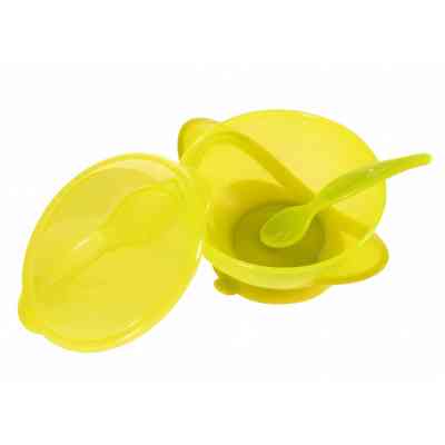 Набор детской посуды Baby Team Тарелка на присоске с крышкой и ложкой 290 мл (6002_зеленый) Винница