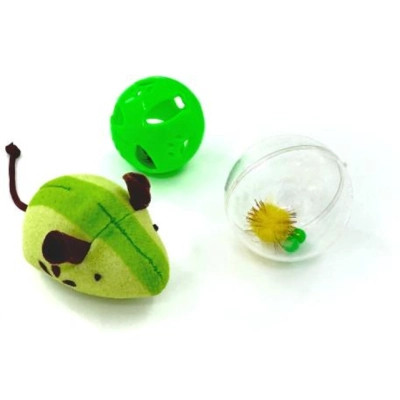 Игрушка для кошек Hippie Pet Мышка и два мячика, зеленая (HIPSET2303004) Винница - изображение 1