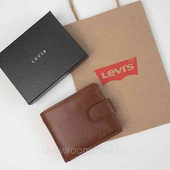 Мужской кожаный коешелек на кнопке Levis (2081) brown Киев
