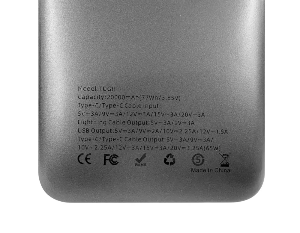 Power Bank TUGII Y65 20000 мАч, PD 65Вт, QC 22.5Вт, для ноутбука и MacBook, быстрая зарядка Одесса - изображение 9
