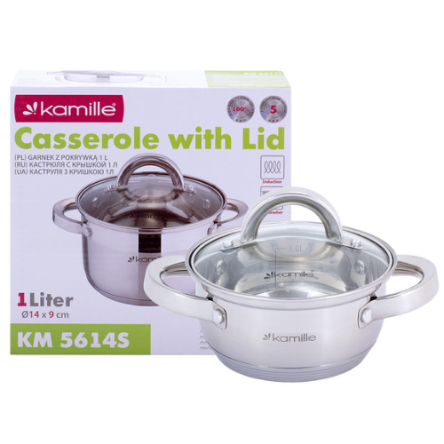 Каструля нержавіюча сталь 1л з кришкою порожнисті ручки 5614S АМА Житомир - фото 3