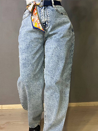 Джинси жіночі Moss 817 baggy mom jeans висока талія вільні банани стрейчеві ремінь-хустинка блакитні Одеса - фото 10