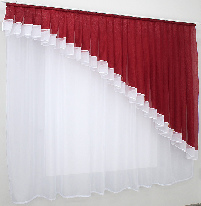 Кухонний комплект VR-Textil № 062к шторка з ламбрекеном червоний з білим 200х170 см (50-453) Київ - фото 4