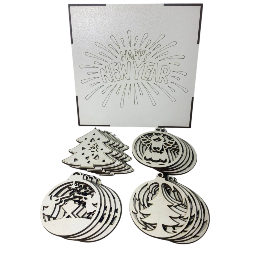 Набір дерев'яних іграшок на ялинку «Happy New Year» в коробці 20 шт, 4 види, розмір 18х18х4,5 см Кам'янець-Подільський - фото 6