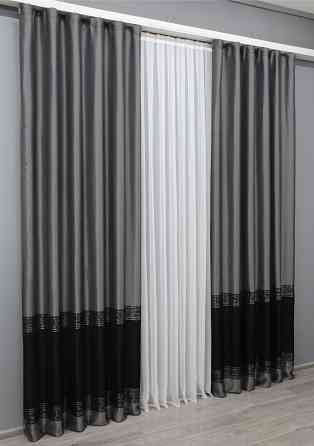 Комплект готовых штор VR-Textil ANZIO № 1468ш Серебристый с черным 140х280 см 2 шт (33-0333) Киев