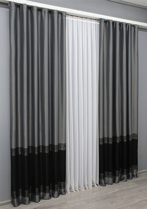 Комплект готовых штор VR-Textil ANZIO № 1468ш Серебристый с черным 140х280 см 2 шт (33-0333) Киев - изображение 4