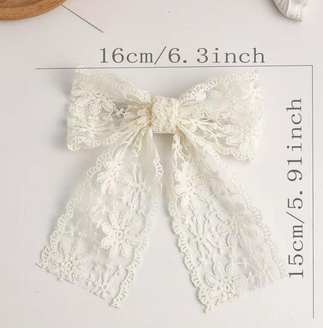 Заколка бантик з мережива для волосся, біла, 1 шт Київ - фото 3