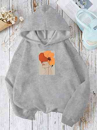 Жіноча утеплена оверсайз кофта з малюнком тринитка на флісі Сірий, 42/46 Одеса