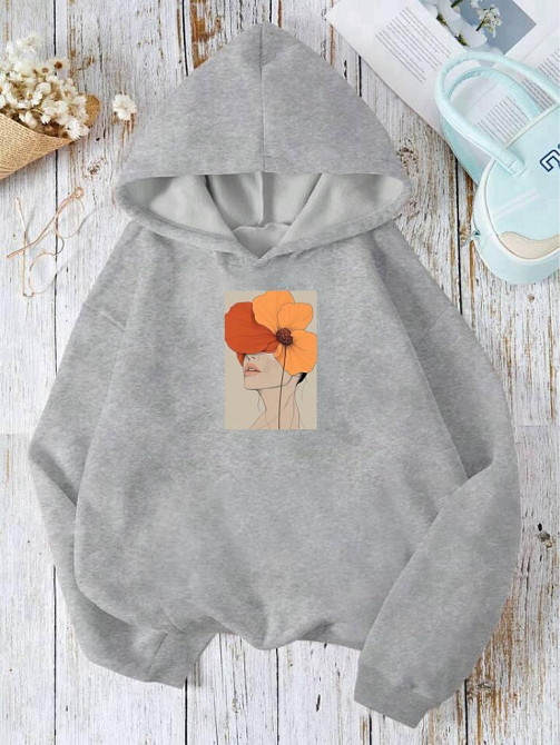 Жіноча утеплена оверсайз кофта з малюнком тринитка на флісі Сірий, 42/46 Одеса - фото 1