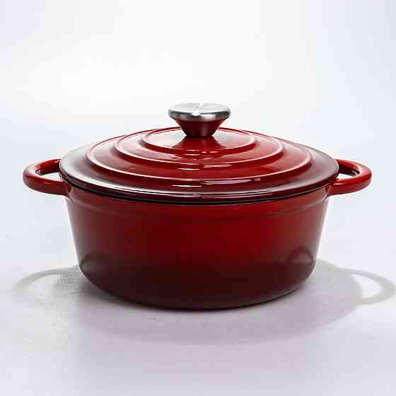 Каструля чавунна 2.5 л емальована з кришкою посуд для тушкування запікання томління кухонна Червона HP-1-14-RED Коломия