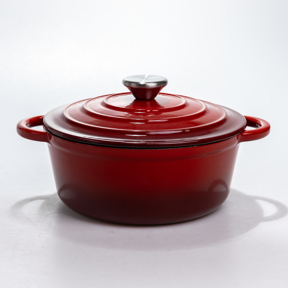 Каструля чавунна 2.5 л емальована з кришкою посуд для тушкування запікання томління кухонна Червона HP-1-14-RED Коломыя - изображение 1