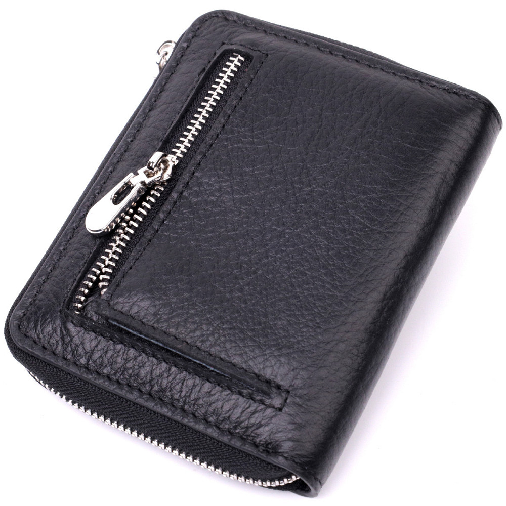 Женский кожаный кошелек на молнии с металлическим логотипом производителя ST Leather 19483 Черный Киев - изображение 2