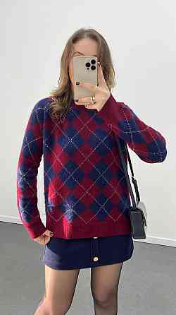 Жіночий светр оверсайз у геометричний принт машинне в'язання Синій Одеса