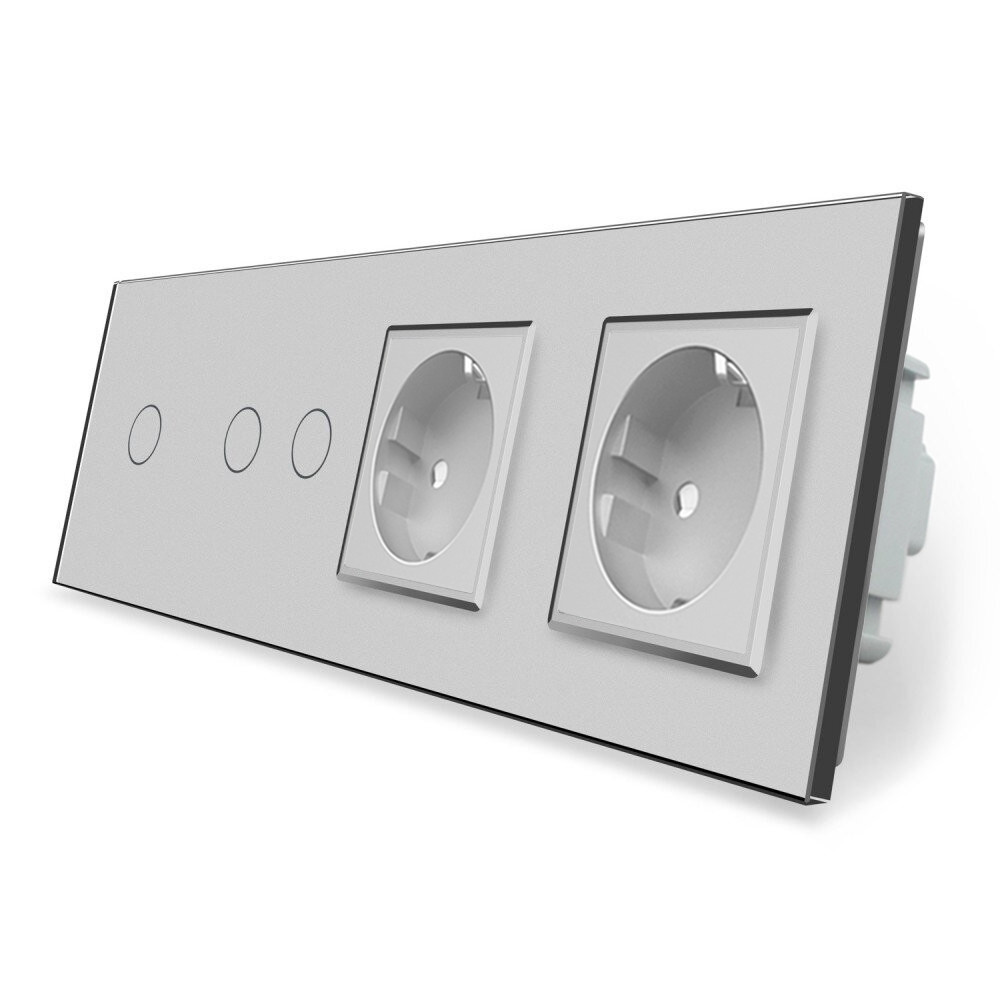 LIVOLO Сенсорний вимикач 3 сенсора (1-2) 2 розетки Livolo сірий скло (VL-C701/C702/C7C2EU-15) Коломия - фото 1