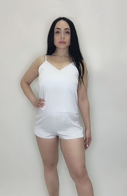Шовкова жіноча піжама із шортами Білий 52 Харків - фото 5