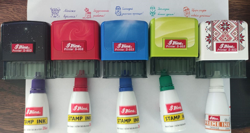 Набір штампів Shiny "Оцінки" для садка і школи з міньонами (посіпаки) з фарбою 5 шт Київ - фото 1