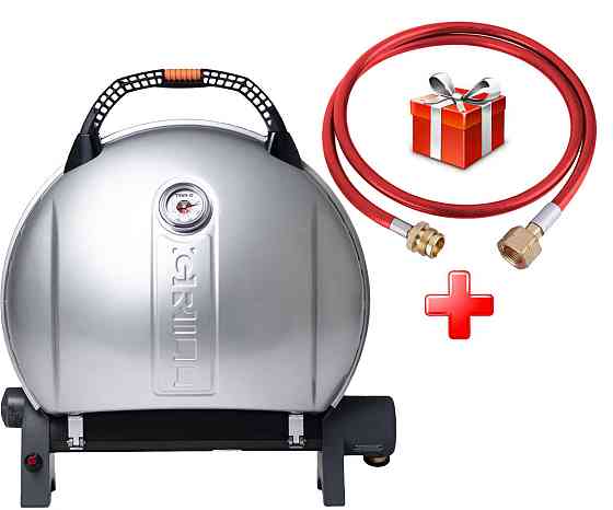 КОМПЛЕКТ Портативный переносной газовый гриль O-GRILL 900, серебро + шланг в подарок! Код: 013373 Ровно