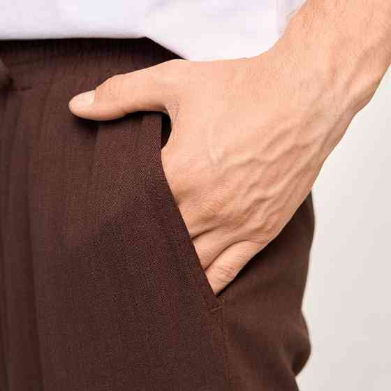 Мужские льняные брюки свободного кроя шоколадные Pobedov Chill Киев