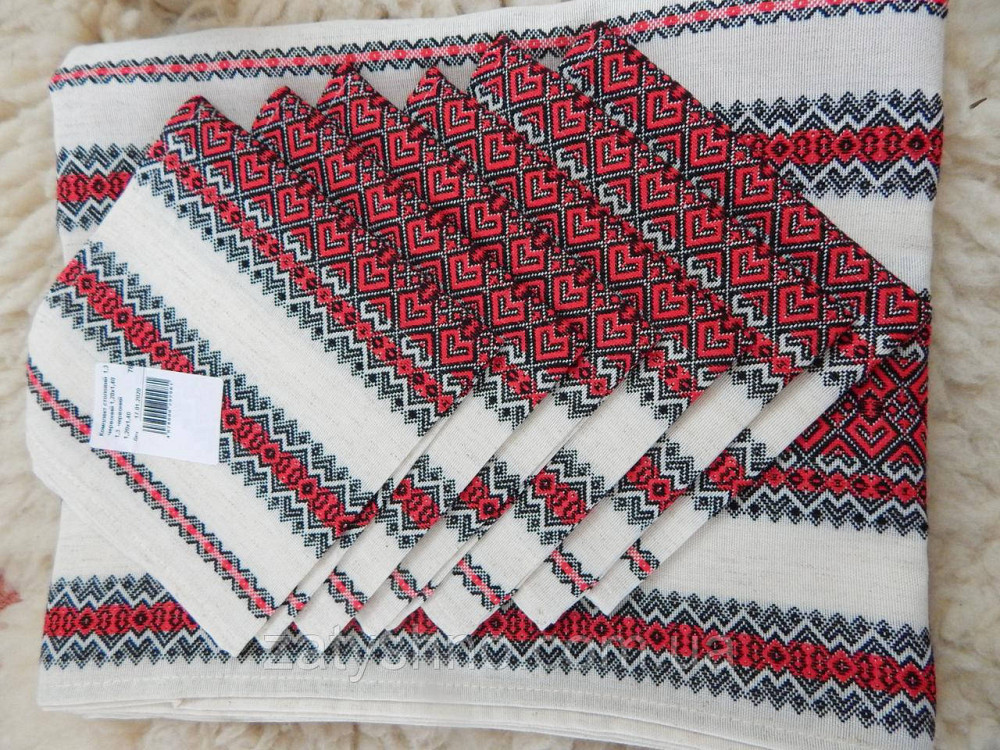 Красный комплект скатерти и салфеток вышитый яркий Киев - изображение 1