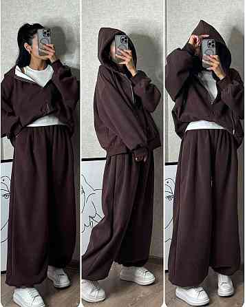 Женский теплый оверсайз костюм: кофта и штаны трехнить флис Одесса