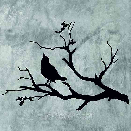 Декоративное настенное Панно «Птичка на ветке», Декор на стену 70*49 см, Черный Киев