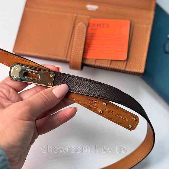 Жіночий шкіряний ремінь Hermes кофейного кольору (280-1) Київ