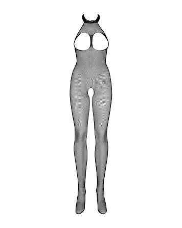 Бодистокинг из мелкой сетки с открытой грудью и доступом Obsessive Bodystocking N101 S/M/L, черный, Sex Aura Киев