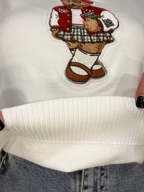 Свитер женский A-N 2609 с нашивкой медвежонок оверсайз базовый one size, белый, one size Киев - изображение 3