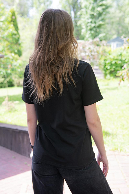 Вышиванка женская с коротким рукавом, черная хлопок топ Киев - изображение 3