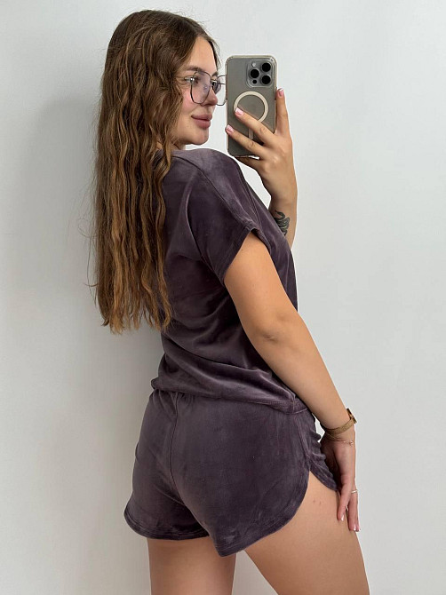 Піжама жіноча велюрова футболка + шорти з плюшевого велюру Шоколадний XL Харків - фото 2