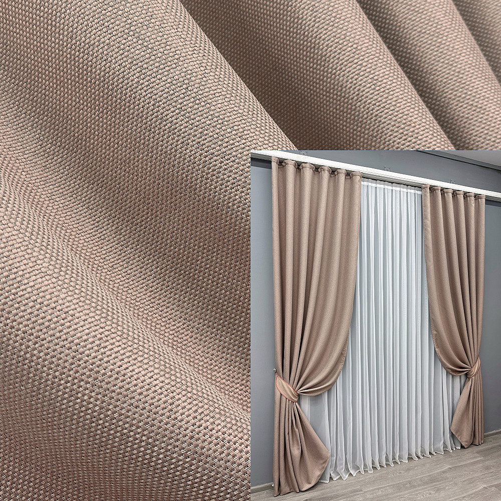 Комплект готових штор VR-Textil Льон-блекаут Льон Мішковина № 1069ш Пудровий 100х270см 2 шт (31-428) Київ - фото 1