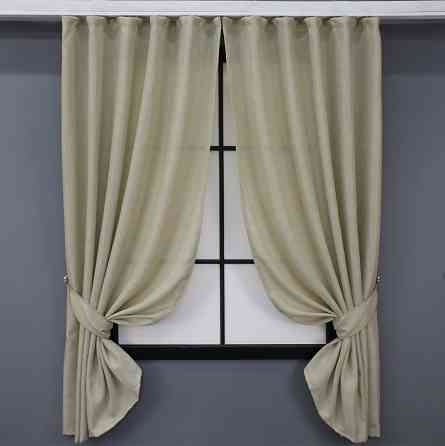 Комплект коротких штор VR-Textil Лен Мешковина № 114ш Бежевый 130х170 см 2 шт (35-0107) Киев