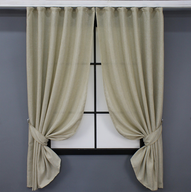 Комплект коротких штор VR-Textil Льон Мішковина № 114ш Бежевий 130х170 см 2 шт (35-0107) Київ - фото 1